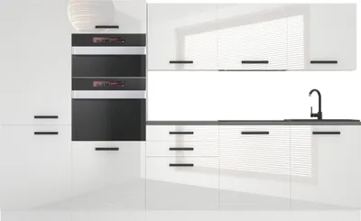 Produktbild von Belini Küchenzeile Küchenblock Grace - Küchenmöbel 300 cm Einbauküche Vollausstattung ohne Elektrogeräten mit Hängeschränke und Unterschränke, ohne Arbeitsplatten, Weiß Hochglanz
