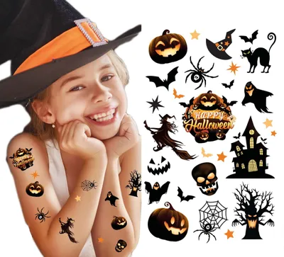 Produktbild von HALLOWEEN Temporäre Tattoos Spukhaus Kürbis Geist Hexe 19Stk.