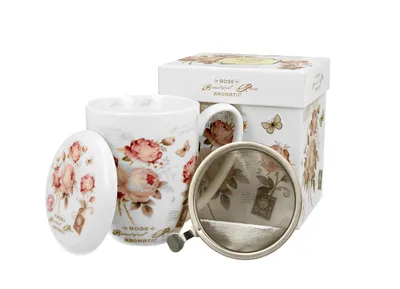 Produktbild von DUO FLORAL Becher 380 ml SECESSION mit Teesieb, New Bone China Porzellan