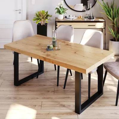 Produktbild von Esstisch - Ausziehbarer Tisch - 140x80 cm - Klapptisch Esstisch - ausziehbar auf 240 cm - Eiche Artisan - mit schwarzen Beinen - Loft Tisch