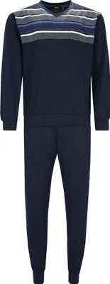 Produktbild von hajo Herren Schlafanzug, lang -  Klima-Komfort, V-Neck, Bündchen Dunkelblau 2XL