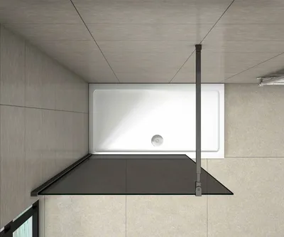 Produktbild von Aica Schwarze walk in Dusche 80x200cm Duschwand 8mm NANO-Glas mit Glasschutzfolie +Schwarze einstellbar 73-120cm Stabilisator Duschtrennwand F084 Duschkabine