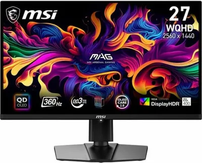 A marketing image of an MSI gaming monitor displaying vibrant abstract artwork.