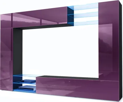 Produktbild von Vladon Wohnwand Mirage,  Germany, Anbauwand mit Rückwand mit 2 Türen, 2 Klappen und 6 offenen Glasablagen, Schwarz matt/Brombeer Hochglanz, inkl. LED-Beleuchtung (262 x 183 x 39 cm)