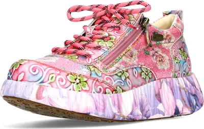Produktbild von Laura Vita Damen Sneaker floral Leder mit Reißverschluss Gummisohle NIKITO-62, Größe:37 EU, Farbe:Rosa