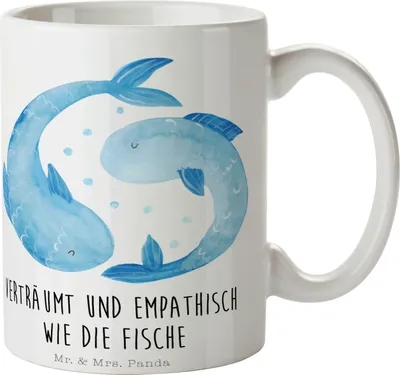 Produktbild von Mr. & Mrs. Panda Trinkbecher Sternzeichen Fische - Weiß - Geschenk, Teetasse, schöne tasse, Kaffeepott, Fisch, Geburtstag Februar, Kakaotasse, Aszendent, Sternbild, März