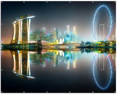 Produktbild von Wallario XXL Outdoor-Poster für Garten oder Balkon, Motiv Singapur bei Nacht, in ca. 250 x 200 cm