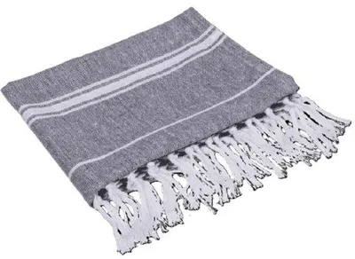 Produktbild von Unyqoos® Hamamtuch – leichtes Sauna- & Strandtuch, grau-weiß gestreift, 45 x 70 cm, 80% Baumwolle/20% Polyester