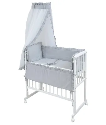 Produktbild von Baby-Delux Beistellbett Babybett 90x40 weiß inkl. Matratze, Bettwäsche Set komplett Royal Grau Rüsche