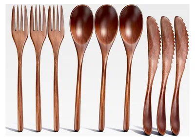 Produktbild von 3-teiliges Holzbesteckset für Küche und Camping