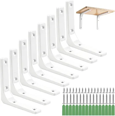 Imagen del producto de Soportes para estanterías, color blanco, 100 x 100 mm, juego de 8 unidades, para una fijación robusta de estanterías