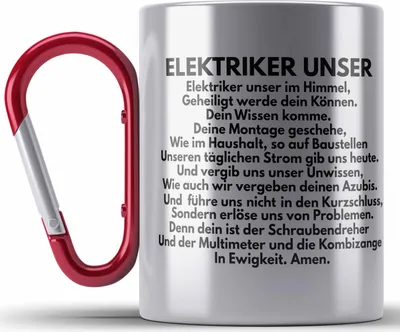 Produktbild von Trendation - Elektriker Unser Edelstahl Tasse Karabiner Geschenk Elektromeister Lustiger Spruch Männer Geschenkidee (Rot)