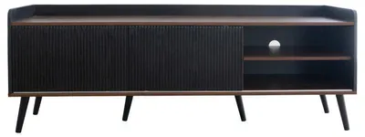 Obrázek produktu pro TV stolek - Nastavitelný, šířka 101-125 cm - Černý - Materiál: dřevotříska - S posuvnými dvířky a zásuvkami