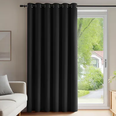 Image de Rideaux occultants Deconovo, avec œillets, pour une protection optimale contre la lumière, thermiques, couleur noire – Dimensions : hauteur 280 cm x largeur 200 cm (lot de 1)