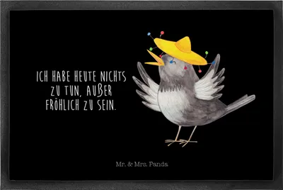 Produktbild von Mr. & Mrs. Panda fußmatte Rabe Sombrero 50 x 75 cm - Schwarz - Geschenk, Sauberlaufmatte, Motivation, Fußabstreifer, bodenmatte, Elster, Vögel, Lustige Sprüche, Vogel