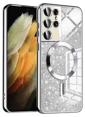 Productafbeelding van Techsuit Glitter MagSafe hoesje voor Samsung Galaxy S21 Ultra 5G - zilver