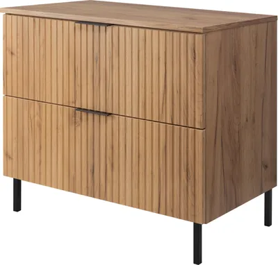 Image de Armoire de salle de bains, chêne Craft + poignée noire, 80 x 77 x 46 cm
