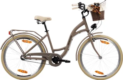 Produktbild von Goetze Style 26 Zoll City Bike, 43 cm ALU Rahmen, 3-Gang Shimano Nexus, Rücktrittbremse & V-Bremse, LED-Beleuchtung, Gepäckträger, Rattankorb mit Bezug