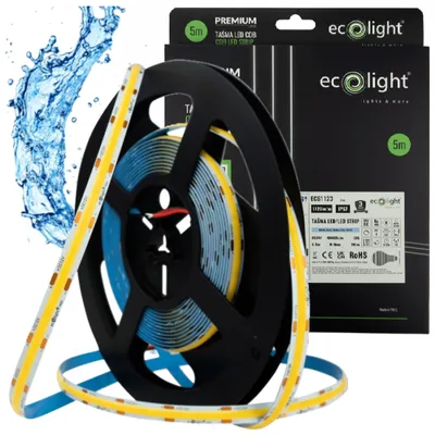 Produktbild von LED-Streifen, COB-Technologie, für Badezimmer, 24V, 480 LEDs pro Meter, 9W pro Meter, 6000K (kaltweiß), 1125 lm, IP67 (wasserdicht), 5 Meter