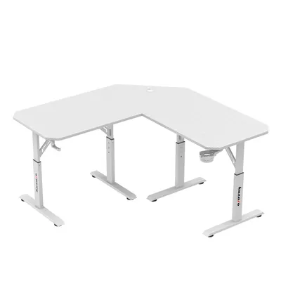 Immagine prodotto di Huzaro Hero 7.3 Scrivania da gioco bianca, regolabile in altezza, design angolare, 140x80 cm, piano in fibra di carbonio, supporto per cuffie e bevande, fino a 100 kg
