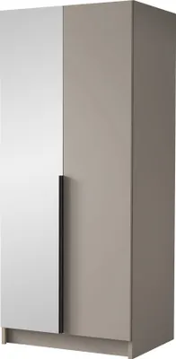 Produktbild von MIRJAN24 Kleiderschrank Bono II, Schlafzimmer, mit Spiegel, Drehtürenschrank, mit Kleiderstange, Modern, Garderobenschrank, Metallgriffe (Farbe: Cashmere / Cashmere + Schwarz)