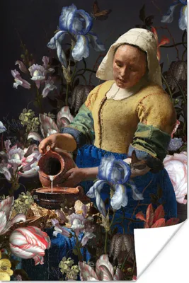 Produktbild von MuchoWow® Poster Milchmädchen - Johannes Vermeer - Blumen 60x90 cm - Wanddekoration