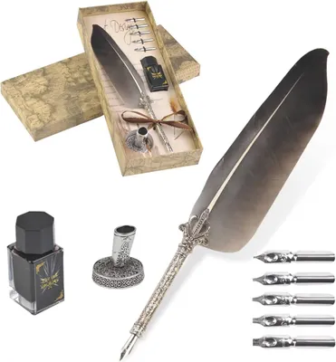 Productafbeelding van Tyenaza antieke veren dip pen geschenken merchandise - Ganzenveer Schrijven Inkt Set Briefpapier Geschenkdoos Kerst
