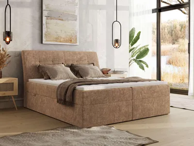 Produktbild von MKS MEBLE Boxspringbett DAGOS 140 x 200 cm mit Bettkasten & Stauraum, 7-Zonen Matratze H4 , Inkl. Topper Visco, Hotel-Design, Doppelbett mit hohem Kopfteil - Schenille grob gewebt