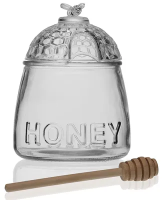 Honigtopf aus Glas mit Holzdispenser, 500 ml