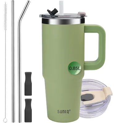 Zdjęcie produktu dla SUNTQ 30oz kubek z uchwytem, dwuścienna izolowana próżniowo butelka na wodę, podróżny kubek na kawę ze stali nierdzewnej, kubek termiczny