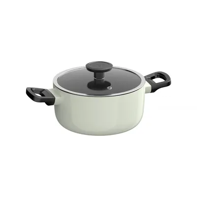 Produktbild von BergHOFF Leo 7-teiliges Kochtopf-Set, Antihaft-Keramikbeschichtung, Induktion, recyceltes Aluminium, grün, Glasdeckel, Antirutsch-Griffe