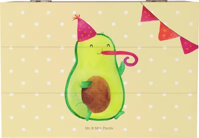 Produktbild von Mr. & Mrs. Panda Box Avocado Party 22 x 15 cm - Gelb Pastell - Geschenk, Aufbewahrungsbox aus Holz, Geburtstag, Truhe, fotobox, Schatzkiste, Avocados, Happy Birthday