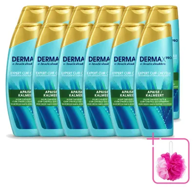 Imagen del producto de 12 unidades de champú Head & Shoulders DermaXPro, calmante y anti-caspa, de 225 ml. Paquete económico