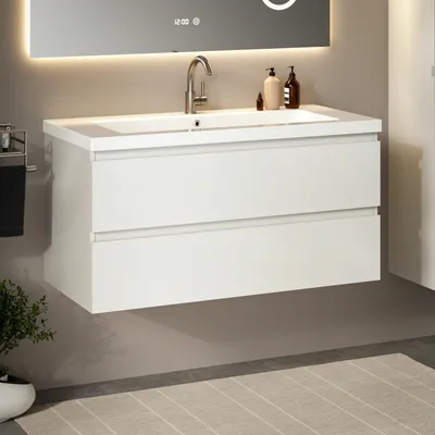 Image de Mirlux Ensemble de meubles de salle de bains blanc 100 cm - Lavabo blanc - Ensemble de meubles de salle de bains - Lavabo en blanc