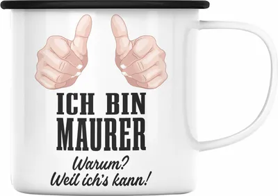 Produktbild von Trendation - Maurer Emaille Tasse Geschenk Mit Spruch Geschenkidee Lustig Männer Emaille Emaille Tasse Job (Schwarz)