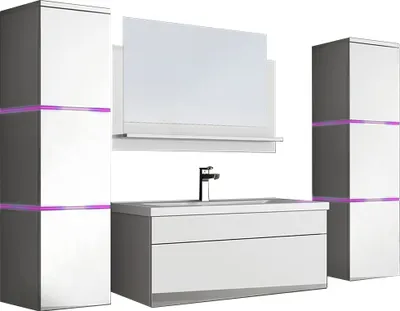Produktbild von 5 teiliges XXL Badmöbel Set Waschplatz inkl. LED Beleuchtung hochglanz Weiss