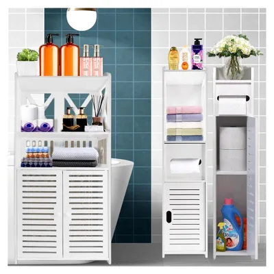 Produktbild von Schmaler Badezimmerschrank, wasserdichte Aufbewahrungseinheit, freistehendes Badezimmerregal, Mehrzweckschrank für Bad, Schlafzimmer, Küche, 81x16x16cm