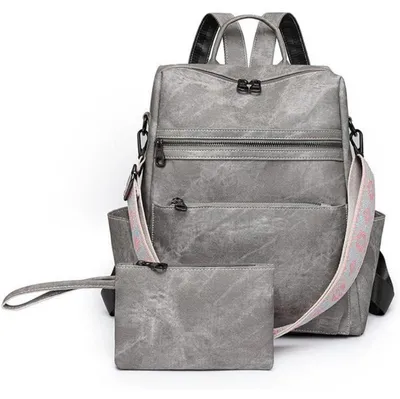 Immagine prodotto di Zaino da donna, versatile, impermeabile, leggero, grigio, in PU, dimensioni 33x38x13 cm, con pochette