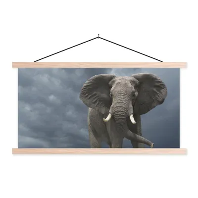 Produktbild von MuchoWow® Textilposter Elefant - Wolken - Tiere - Natur 60x30 cm mit holzfarbenen Rahmen - Dekoration