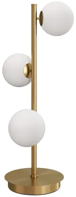 Immagine prodotto di Lampada da tavolo con base dorata e 3 lampadine bianche | Colore: bianco e oro | Dimensioni: 24x24x53 cm