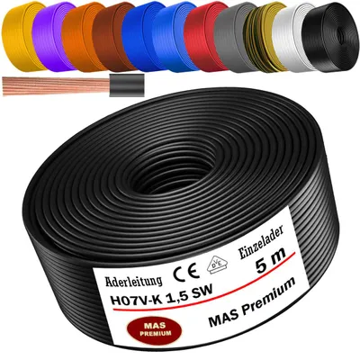 Produktbild von 5m Aderleitung H07 V-K SW 1x1,5 mm² Schwarz Einzelader flexibel