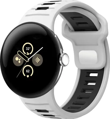 Produktbild von Strap-it Sport Armband Silikon passend für Google Pixel Watch 3 - 45mm / Google Pixel Watch 4 45mm - Weiß/Schwarz