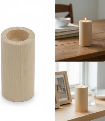 Produktbild von Runder Holz Kerzenhalter 12 cm, Dekupage Design, Tischdekoration