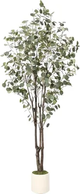 Produktbild von Künstlicher Eukalyptusbaum 210 cm mit LED - Dekorative Kunstpflanze für Wohnzimmer & Büro - Weißer Topf