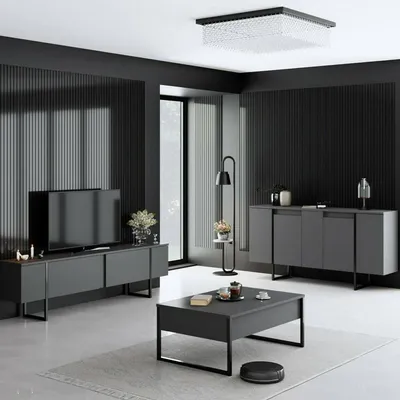 Image de Pignano - Set Meubles de Salon, Noir Anthracite, Modulable