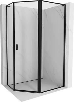 Produktbild von Mexen Mist L asymmetrische fünfeckige Duschkabine, rechte Tür 90 x 80 cm, schwarze Rahmen, schwarz - 8A8L-090-080-70-70-P