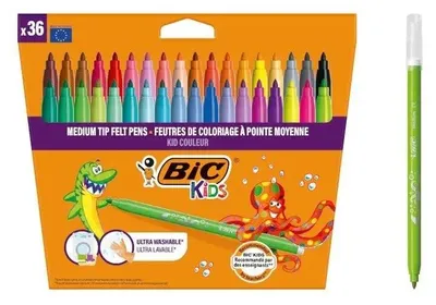 Obrázok produktu pre Bic 516820 BIC Kids perá s vláknovým hrotom Kid Couleur medium, balenie 36 kusov