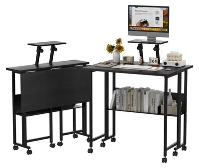 Produktbild von Klappschreibtisch - Computertisch mit Rollen - Klein und mobil - Mit Stauraum - Mit Tastaturauszug - Für kleine Räume - Schwarz
