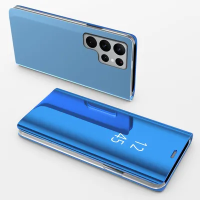 Produktbild von Handy Hülle für Samsung Galaxy S21 Ultra 5G Clear View Hülle Klapp Flip Hülle Bumper Cover Spiegel Mirror, Farbe: Blau