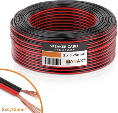 Produktbild von Lautsprecherkabel Audio Kabel Boxenkabel 100% CCA 25m 2x0,75mm² rot / schwarz